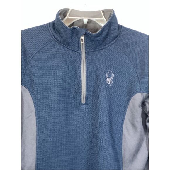 Spyder Men's Colorblock Mock Neck 1/4 Zip Pullover Sweater Blue Gray Size Large - Picture 3 of 8